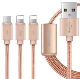 Cáp sạc lightning và Micro USB dây dù 3 in 1 Baseus (Hồng)