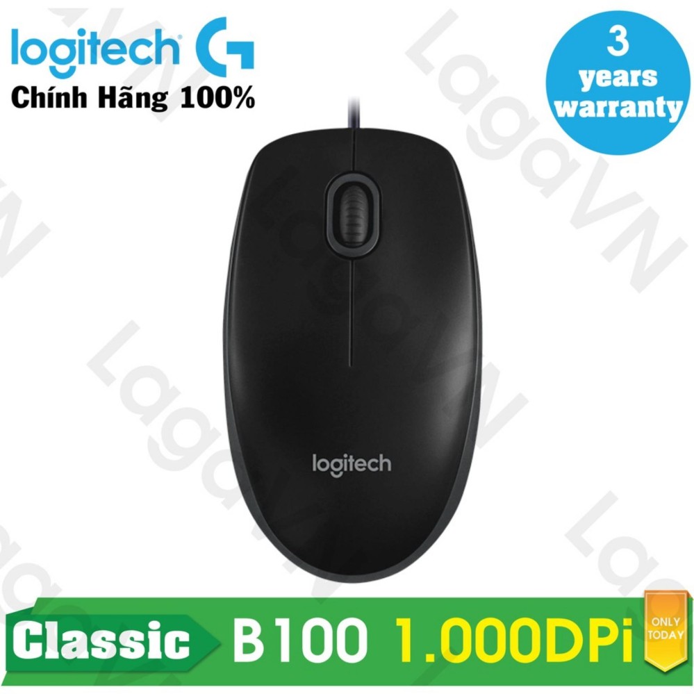 Chuột quang có dây Logitech B100 kết nối chuẩn USB, dây 1.8m, công nghệ chipset tiên tiến - Hãng phân phối chính thức