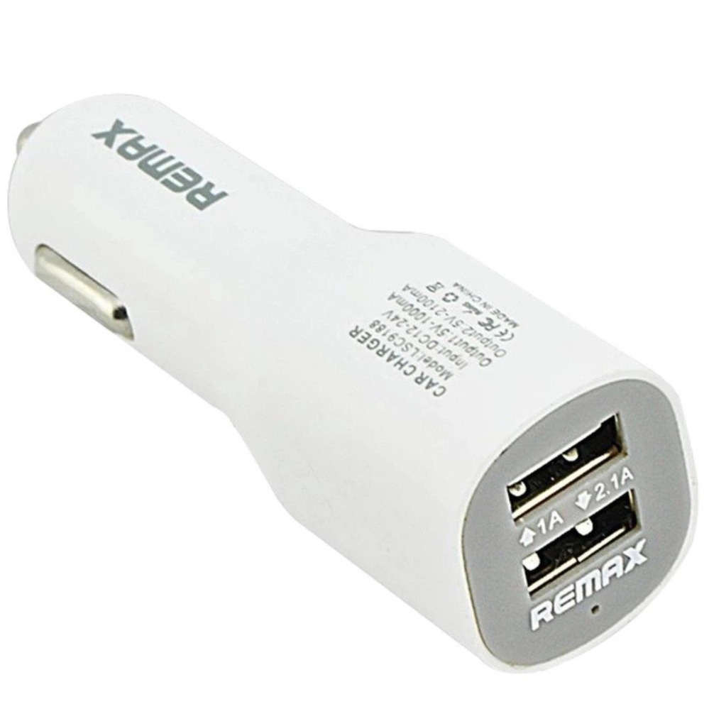 Cốc sạc xe hơi 2 cổng USB Remax (trắng)