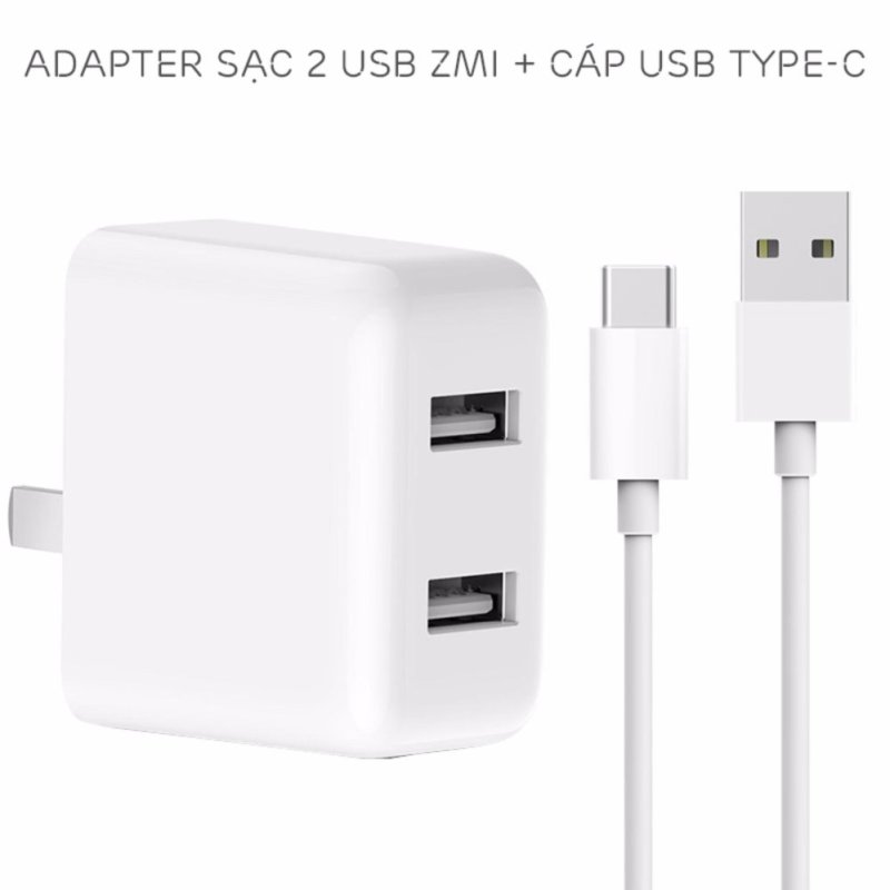 Combo adapter 2 USB ZMi Quick Charge 3.0 và cáp USB Type-C dài 1 mét (HA622)