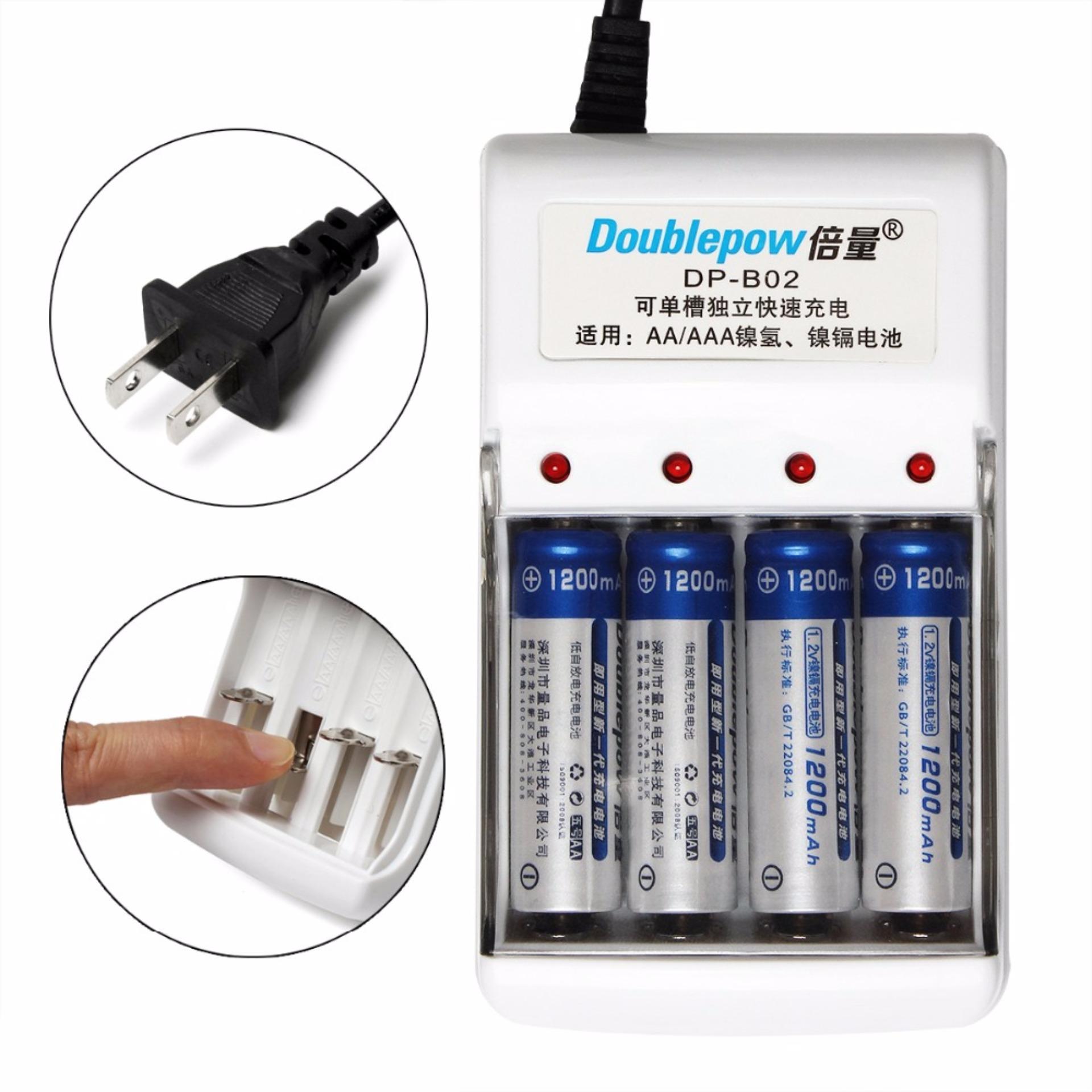 Combo sạc Doublepow DP-B02 và 4 pin tiểu sạc Doublepow AA 1200mAh