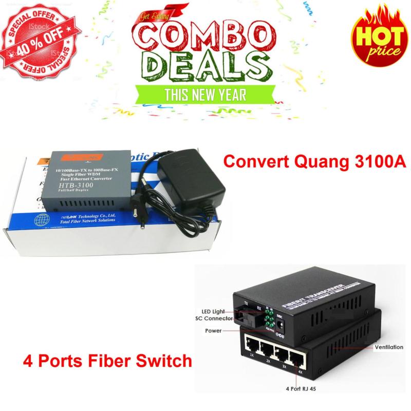 Bảng giá convert quang single mode 10/100Mbs HTB-3100A + 4 Ports Fiber Switch Phong Vũ