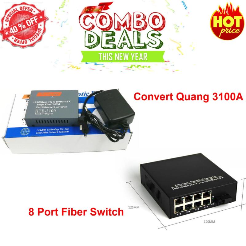 Bảng giá convert quang single mode 10/100Mbs HTB-3100A + 8 Ports Fiber Switch Phong Vũ