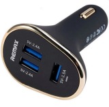 Củ sạc nhanh ô tô 3 cổng USB Remax 3U/6.3A (Đen)