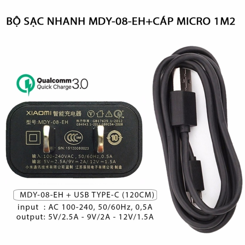 Giá Củ sạc nhanh Xiaomi Quick Charge 3.0 MDY-08-EH + Cáp Micro 2A (1mét2) - Hàng Nhập Khẩu