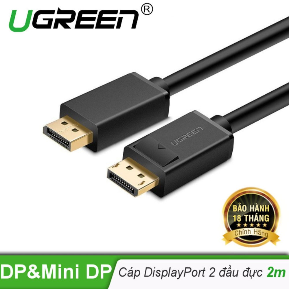 [HCM]Dây cáp DisplayPort 2 đầu đực tốc độ 21.6Gbps dài 2M UGREEN DP102 10211