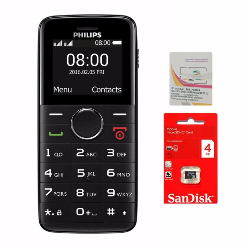 ĐTDĐ cho người già Philips E220 2Sim 1.7 (Đen) - Hãng phân phối chính thức + Sim Viettel + Thẻ nhớ MicroSD 4GB