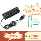 Hub chia cổng USB thành 4 cổng công tắc mới (Đen) + Tặng kèm 02 đèn LED USB siêu sáng