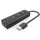 Hub usb 1 to 3 usb chuẩn 3.0 + 1 cổng Lan gigabit Ethernet (đen)