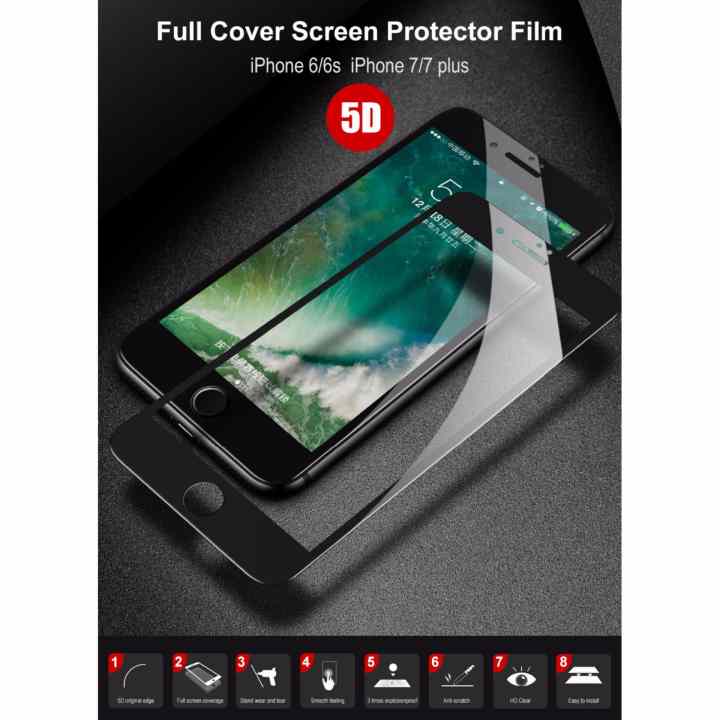 Kính Cường Lực cho iPhone 7 Plus 5D Full Màn Đen (Nguyên Hộp)