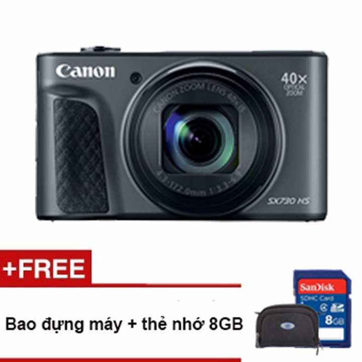 Máy ảnh KTS Canon PowerShot SX730 HS 20.3MP, Zoom quang 40X (Đen) (Hãng phân phối chính thức) - Tặng thẻ nhớ SD 8GB, bao đựng máy