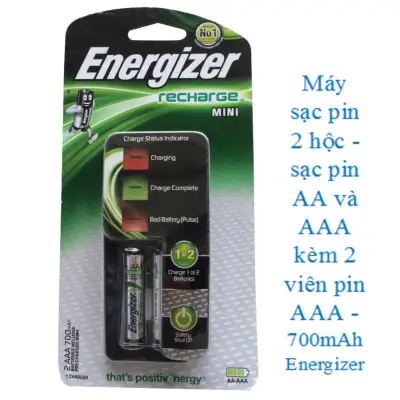 Máy sạc pin AA- AAA 2 hộc kèm 2 viên pin sạc AAA- 700mAh ENERGIZER (CH2PC4)