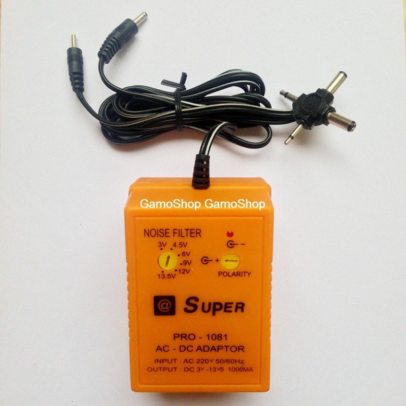 Giá Nguồn Adapter đa năng SUPER 1000mA 1081 ,6 đầu ra 3V 4.5V 6V 9V 12V 13.5V DC đảo cực được (Cam)
