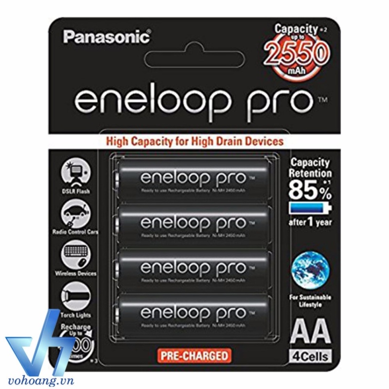Bộ 4 pin sạc AA Panasonic Eneloop PRO 2550mAh JAPAN (Đen)