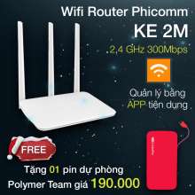 Router Wifi thông minh 300mbps PHICOMM KE 2M 3 Angten Ram 32MB - Hãng phân phối chính thức + Pin dự phòng 5000mAh Team Polymer cao cấp Peppy WP02