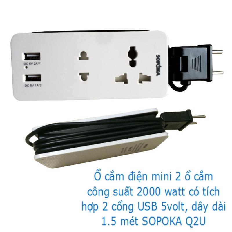 Giá Sạc 2 cổng USB 5V-2A có dây tích hợp 2 ổ cắm điện SOPOKA Q2U