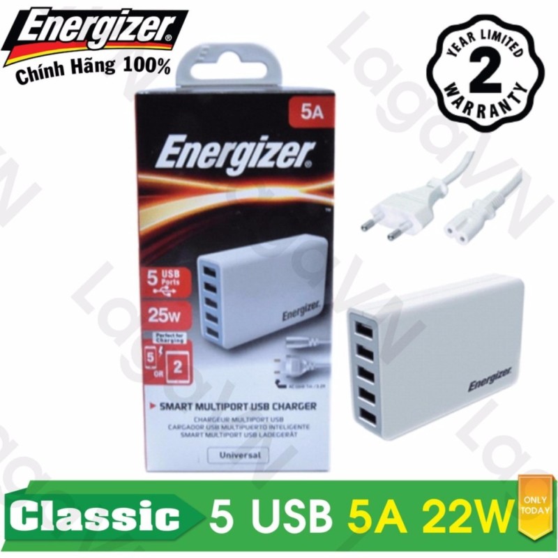 Sạc cao cấp Energizer CL 5 cổng USB 5A 25W - USA5CEUCWH5