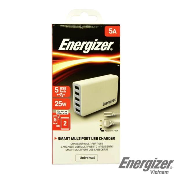 Sạc Energizer 5 cổng USB 25W EU (Trắng) - phân phối chính hãng
