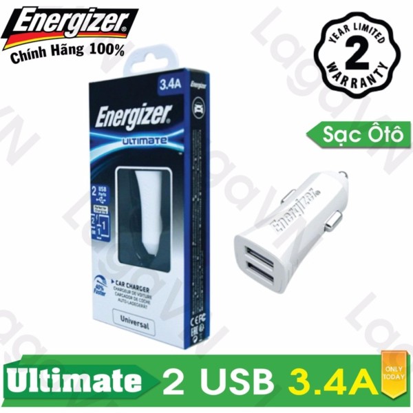 Sạc Ô tô cao cấp Energizer UL 2 cổng USB 3.4A - DCA2CUWH3