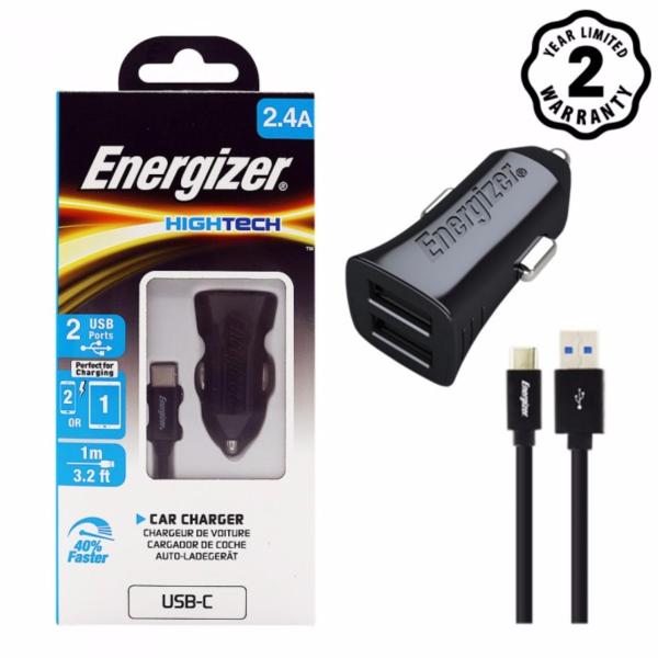 Sạc Ô tô Energizer 2 cổng USB 2.4A kèm cáp USB-C2.0 cho xe hơi - DCA2BHC23