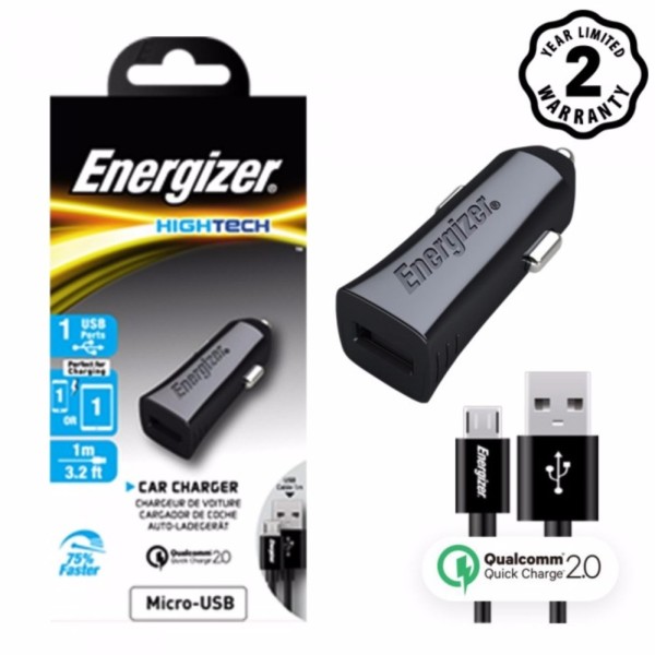 Sạc Ô tô Energizer Quick Charge 2.0 kèm cáp Micro USB cho xe hơi - DCA1QHMC3