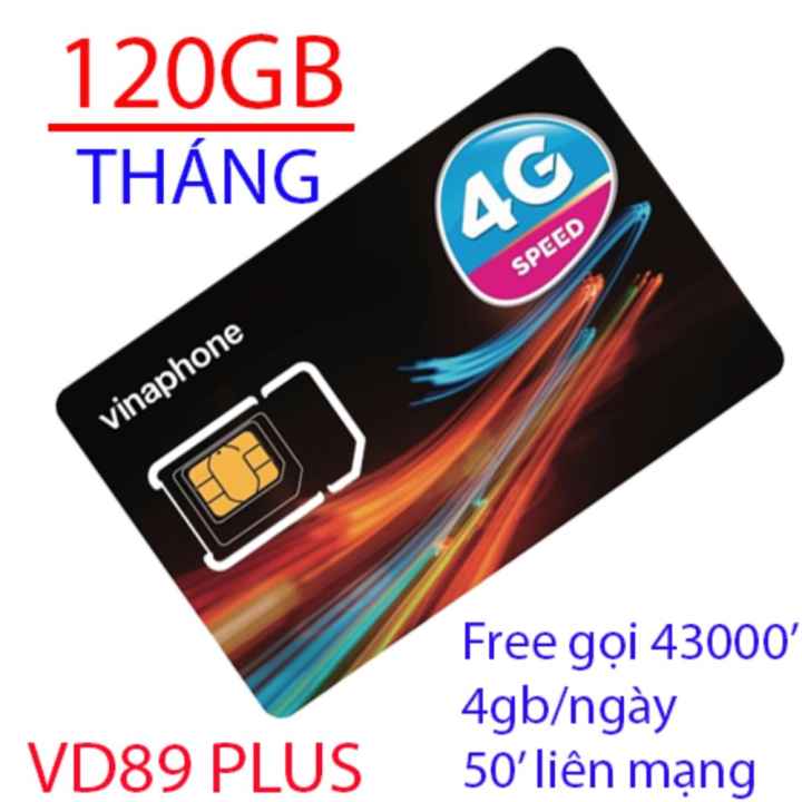 SIM 3G 4G Vinaphone VD89 plus khuyến mại 120gb/tháng, free gọi nội mạng,free 50p gọi liên mạng