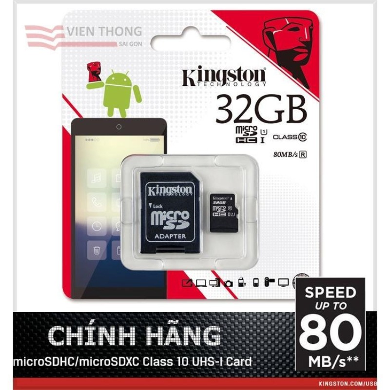 Thẻ nhớ 32GB Kingston TỐC ĐỘ CAO Micro SDHC UHS1 Class10  - Hãng Phân Phối chính Thức