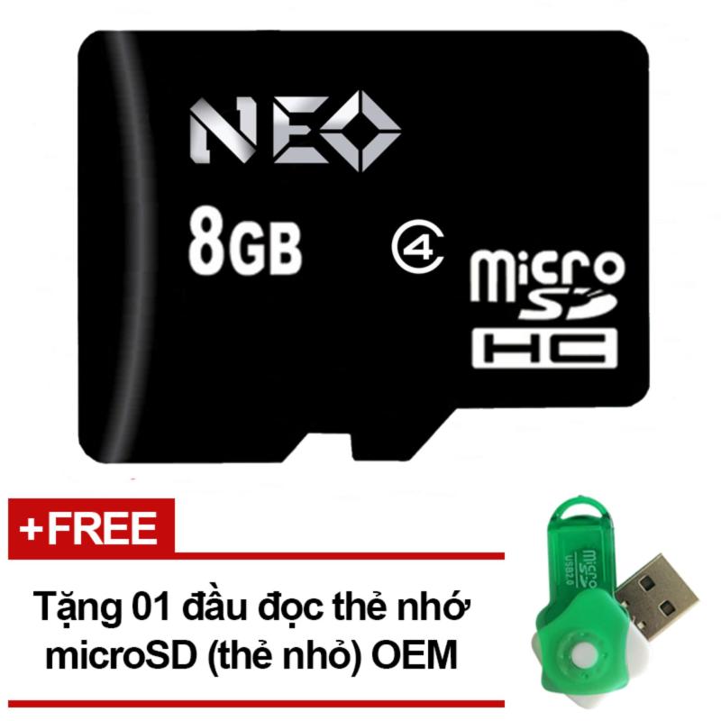 Thẻ nhớ 8GB NEO micro SDHC  ( Đen) - Hãng phân phối chính thức + tặng đầu đọc micro PT