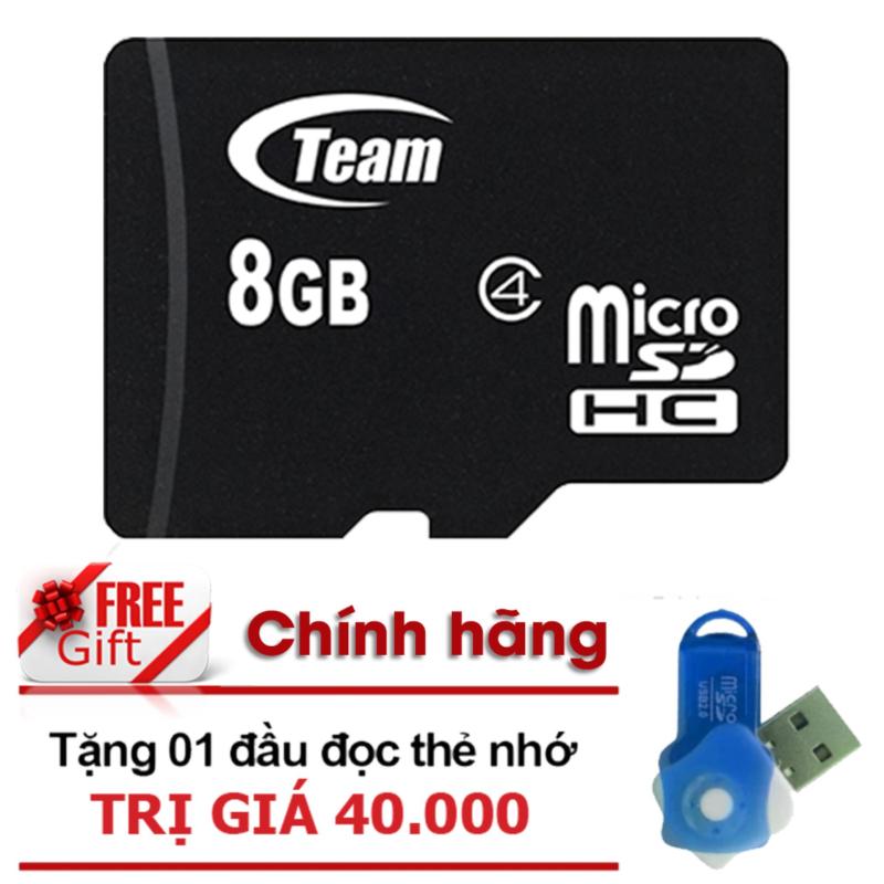 Thẻ nhớ 8GB Team MicroSDHC (Đen) - Hàng chính hãng  + Tặng 1 đầu đọc thẻ nhớ (Mẫu ngẫu nhiên)