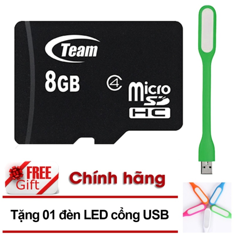 Thẻ nhớ 8GB Team MicroSDHC (Đen) - Hàng chính hãng + Tặng đèn led