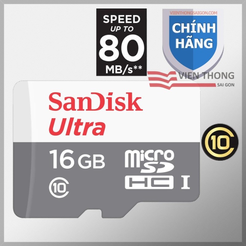 Thẻ Nhớ 16gb Sandisk Tốc độ 80mb/s Micro SDHC Ultra Class 10 - HãngPhânphối chính thức