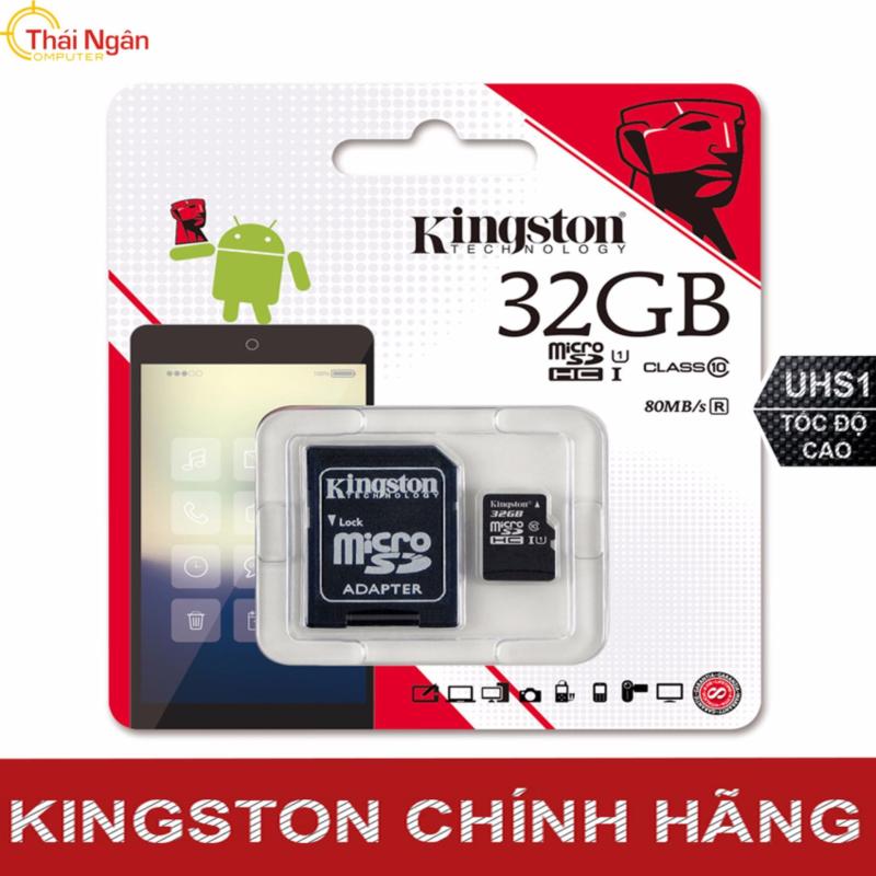 Thẻ nhớ MicroSDHC Kingston 32GB Class 10 U1 80MB/s Kèm Adapter - Hãng phân phối chính thức