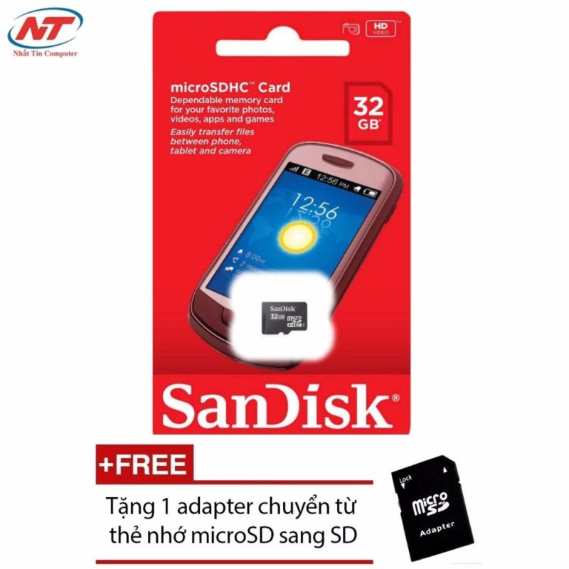 Thẻ nhớ MicroSDHC Sandisk 32GB Class 4 + Tặng 01 adapter microSD
