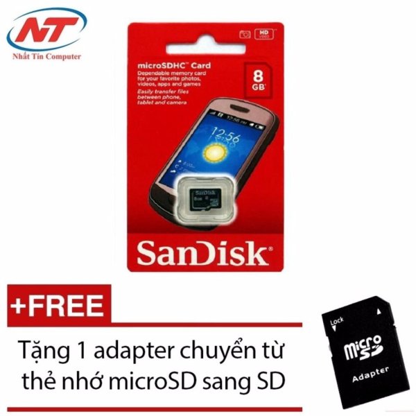 Thẻ nhớ MicroSDHC Sandisk 8GB Class 4 + Tặng 01 adapter microSD - Nhất Tín Computer