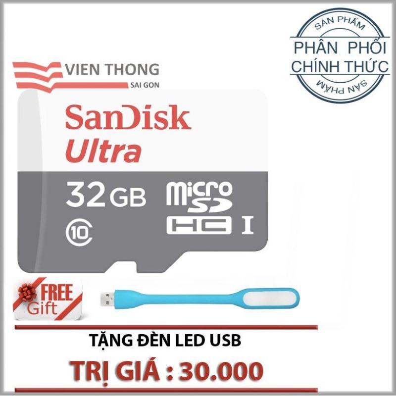 Thẻ nhớ 32gb up to 80mb/s MicroSDHC SanDisk Ultra (xám đỏ )+ Tặng 1 đèn led cổng usb