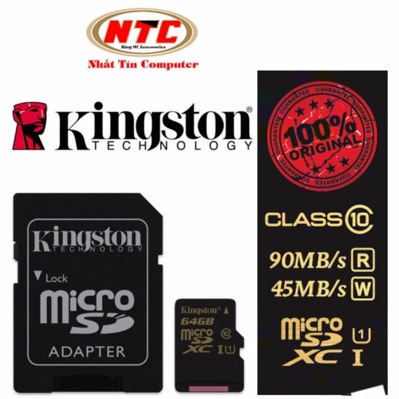 Thẻ Nhớ MicroSDXC Kingston 64GB Class 10 R90MB/s-W45Mb/s kèm adapter (Đen)
