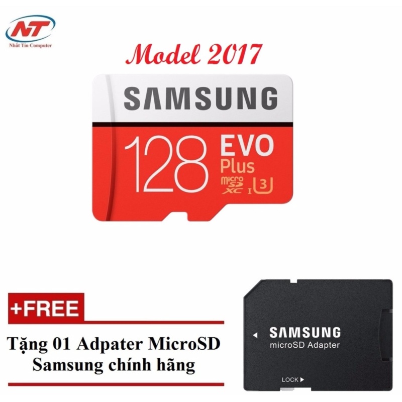 Thẻ nhớ MicroSDXC Samsung Evo Plus 128GB UHS-I U3 100MB/s - Model 2017 (Đỏ) + Tặng MicroSD Adapter Samsung 128GB