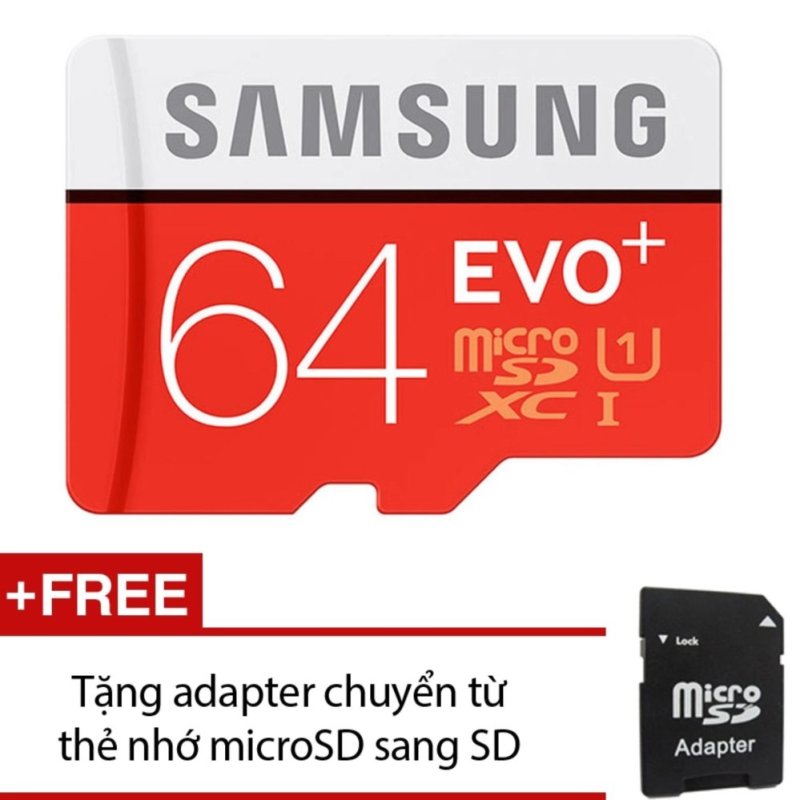Thẻ nhớ MicroSDXC Samsung EVO Plus 64GB 80MB/s (Đỏ) +Tặng 1 adapter chuyển từ thẻ nhớ microSD sang SD