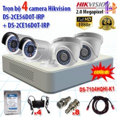 Trọn bộ 4 camera 2.0MP DS-2CE56D0T-IRP + DS-2CE16D0T-IRP + DS-7104HQHI-K1