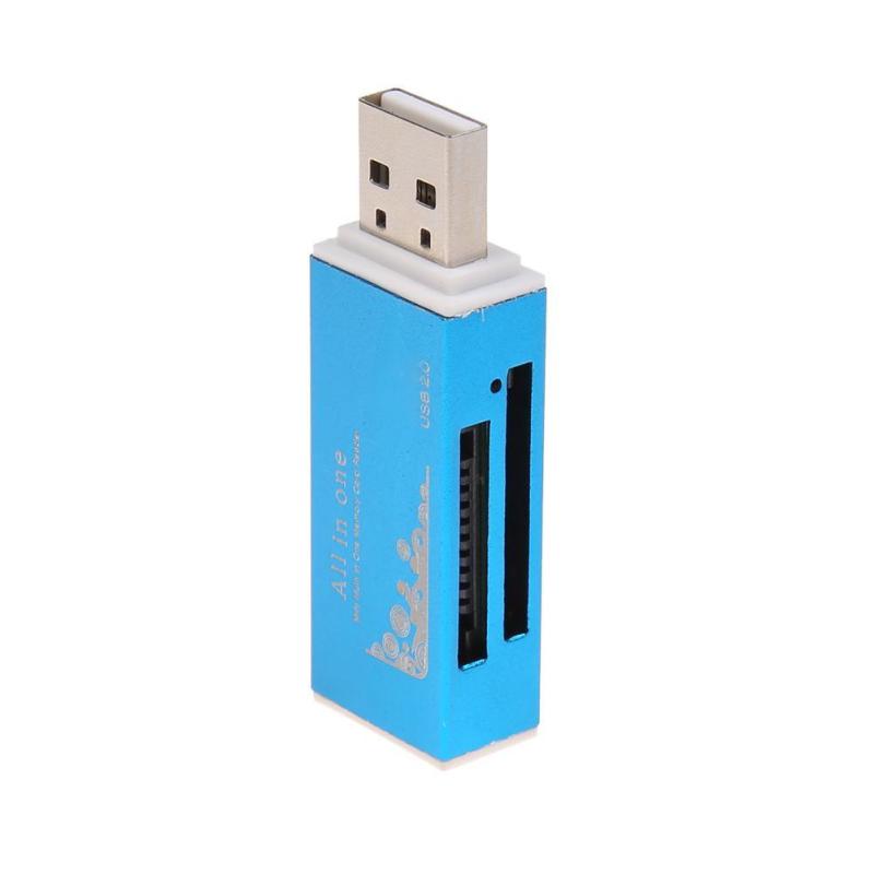 USB 2.0 Multi-Functional Mini 4 In 1 Card Reader Aluminum Alloy Shell (Blue) - intl