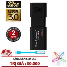 USB 3.0 32GB Kingston DataTraveler 100 G3 (Đen) - Chính hãng + Tặng đèn LED