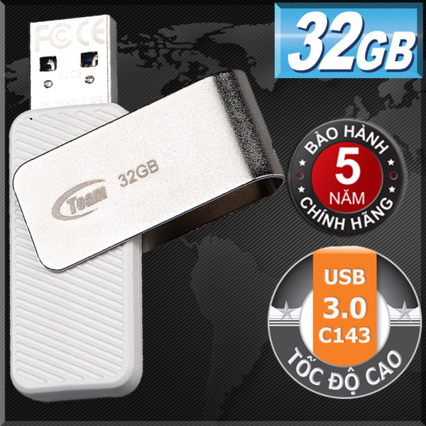 USB 3.0 32GB Team Group INC C143 (Trắng) Tốc độ cao - Hãng phân phối chính thức