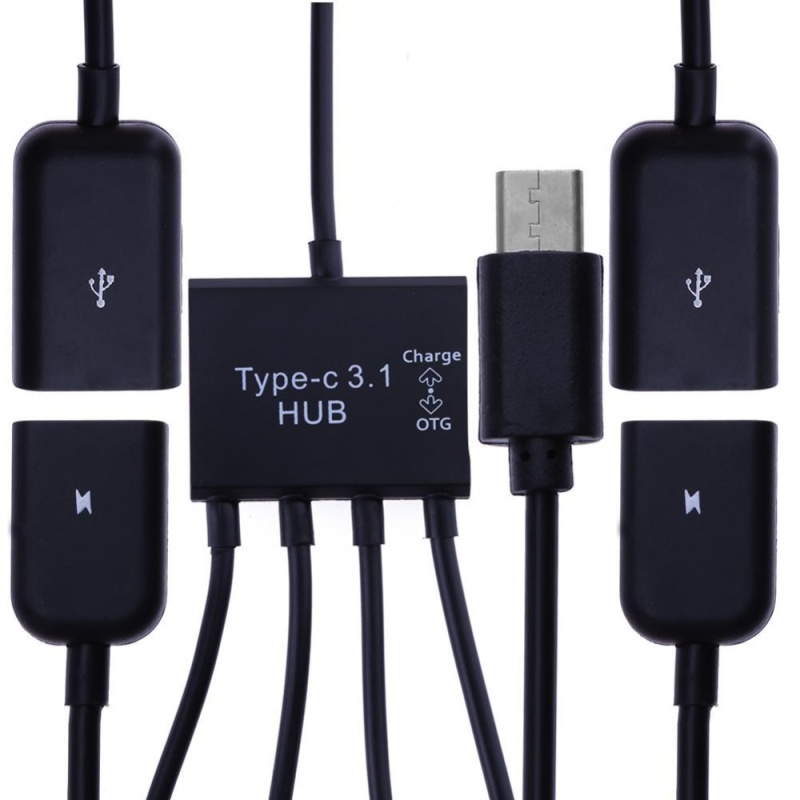 Bảng giá USB Loại C sang 3 CỔNG USB 2.0 + 1 CỔNG Micro USB OTG Chia Cáp (Đen) -quốc tế Phong Vũ