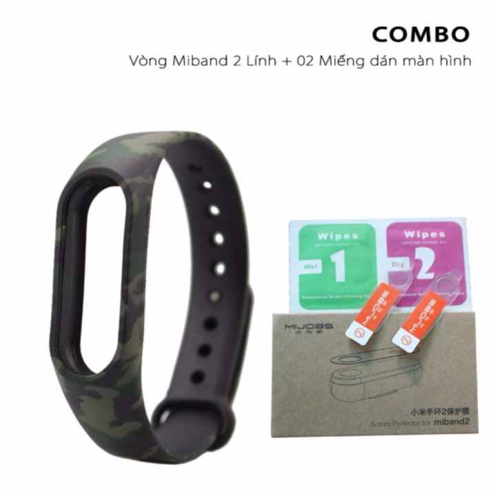 Vòng đeo thay thế miband 2 màu lính + 02 miếng dán màn hình