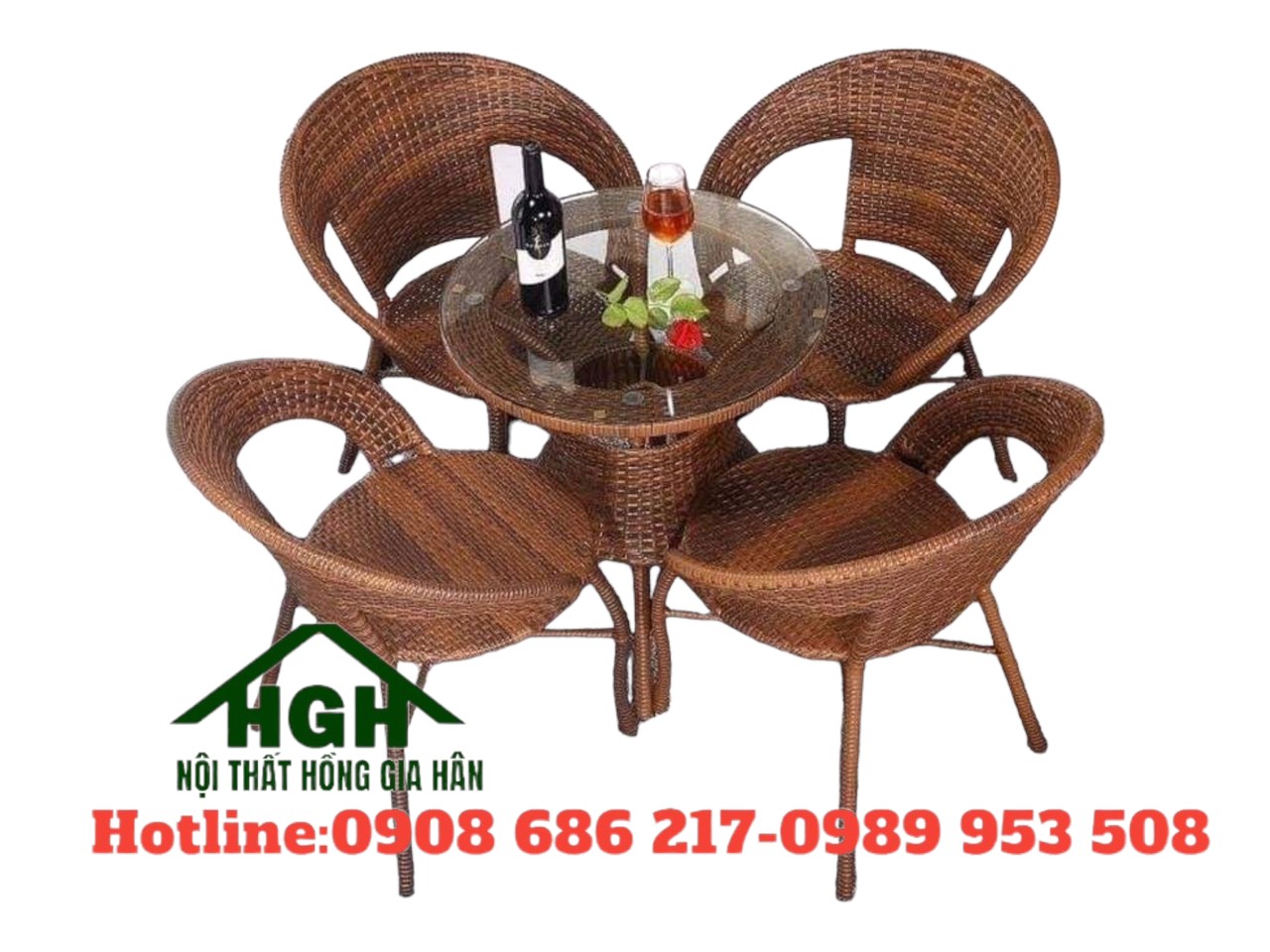 Bàn ghế cafe mây nhựa HGH