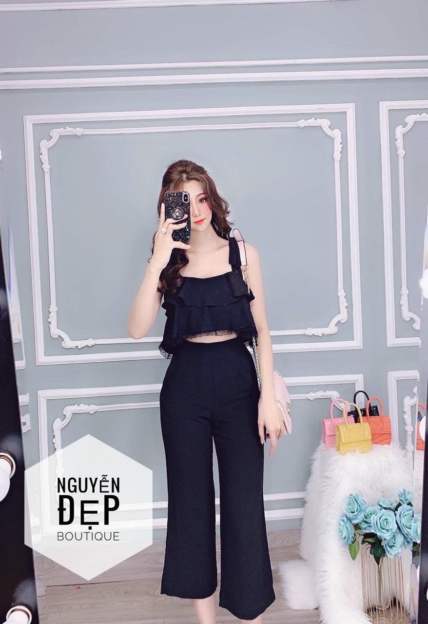 Sét bộ babydoll 2 dây phối bèo dễ thương TTSA0890
