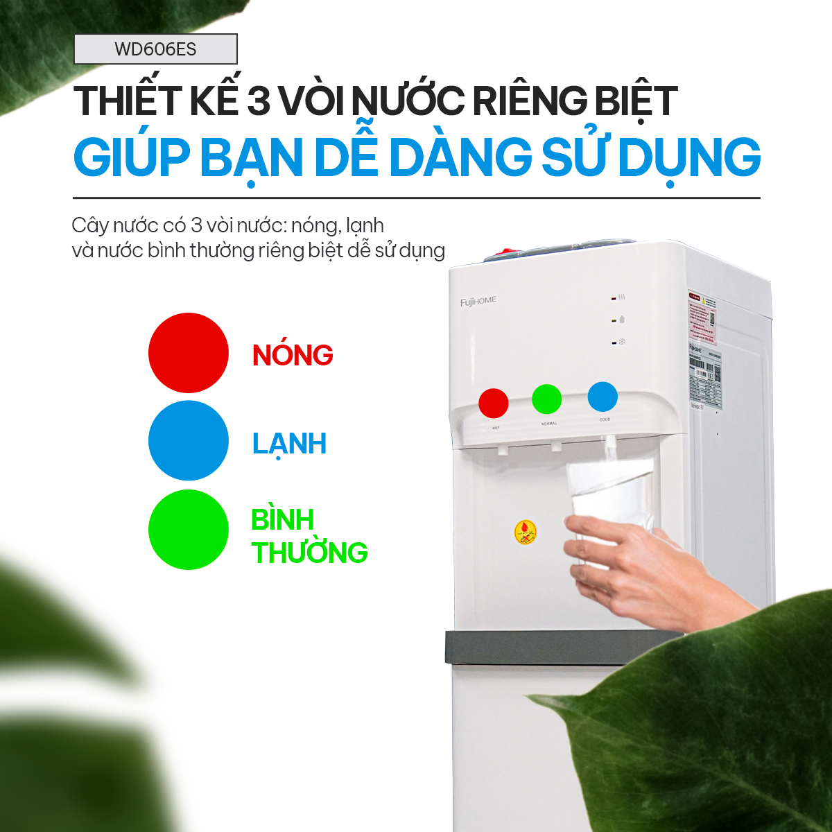 Cây nước nóng lạnh Nhập Khẩu Nhật Bản Fujihome WD606ES, bình lọc máy lọc nước nóng lạnh mini uống tiết kiệm điện