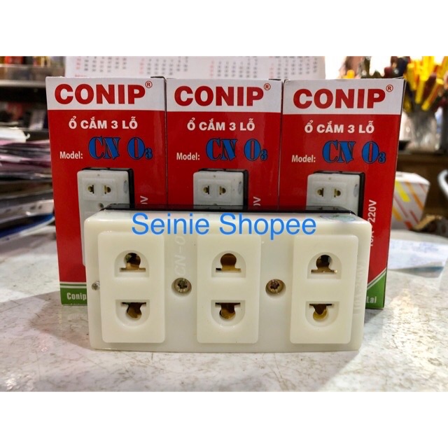 Ổ cắm điện 3 lỗ có đèn Conip CN03