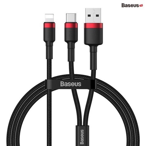 Cáp 2 in 1 BASEUS chân TypeC và Lightning cho iPhone và type C Baseus cafule USB+Type-C PD Cable 1.2m