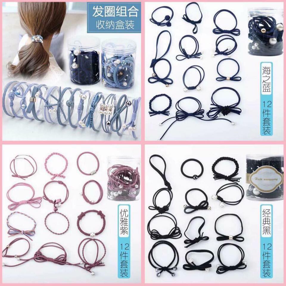 Hộp 12 dây buộc tóc nữ kiểu Hàn dễ thương